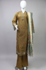 Elegant Golden Embroidered Ladies Suit