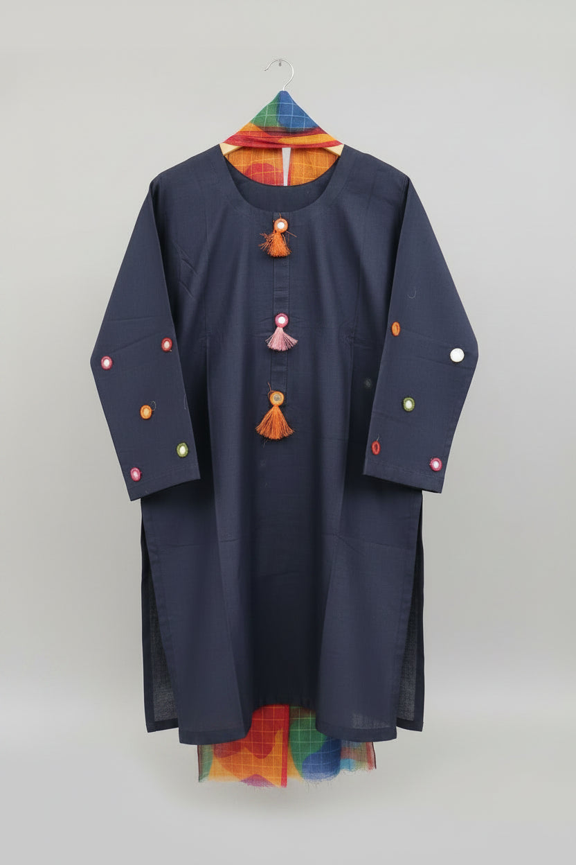 Navy Elegance Tassel Kurti